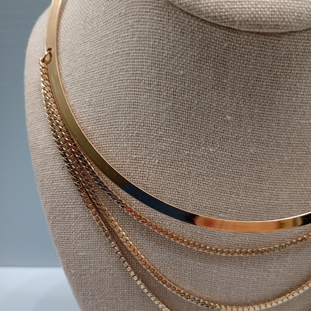 Aldo Gold Tone Multi-Layer Collar Statement Necklace Adjustable - Picture 3 of 8